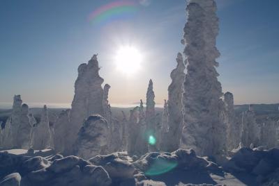 Aventura en coche de invierno con mosca en el Círculo Polar Ártic