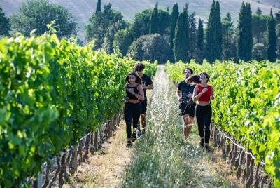 Lección de fitness en los viñedos de Vino Nobile di Montepulciano Lección de fitness en los viñedos de Vino Nobile di Montepulciano