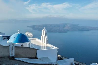  Tour panorámico de sombra azul de Santorini