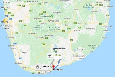 Traslado privado de la ciudad de Udawalawe a la ciudad de Tangalle