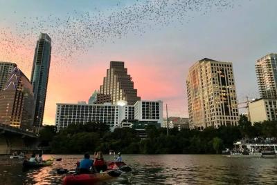 Excursión en kayak al avistamiento de murciélagos del puente de la avenida Congreso en Austin. Excursión en kayak al avistamiento de murciélagos del puente de la avenida Congreso en Austin.