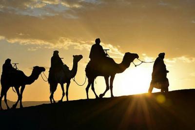 Experiencia privada de paseo en camello al atardecer en Agadir con cena
